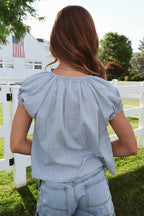 Delaney Gingham Blouse in Dusty Blue