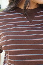 Terry Stripe Tee in Chocolate
