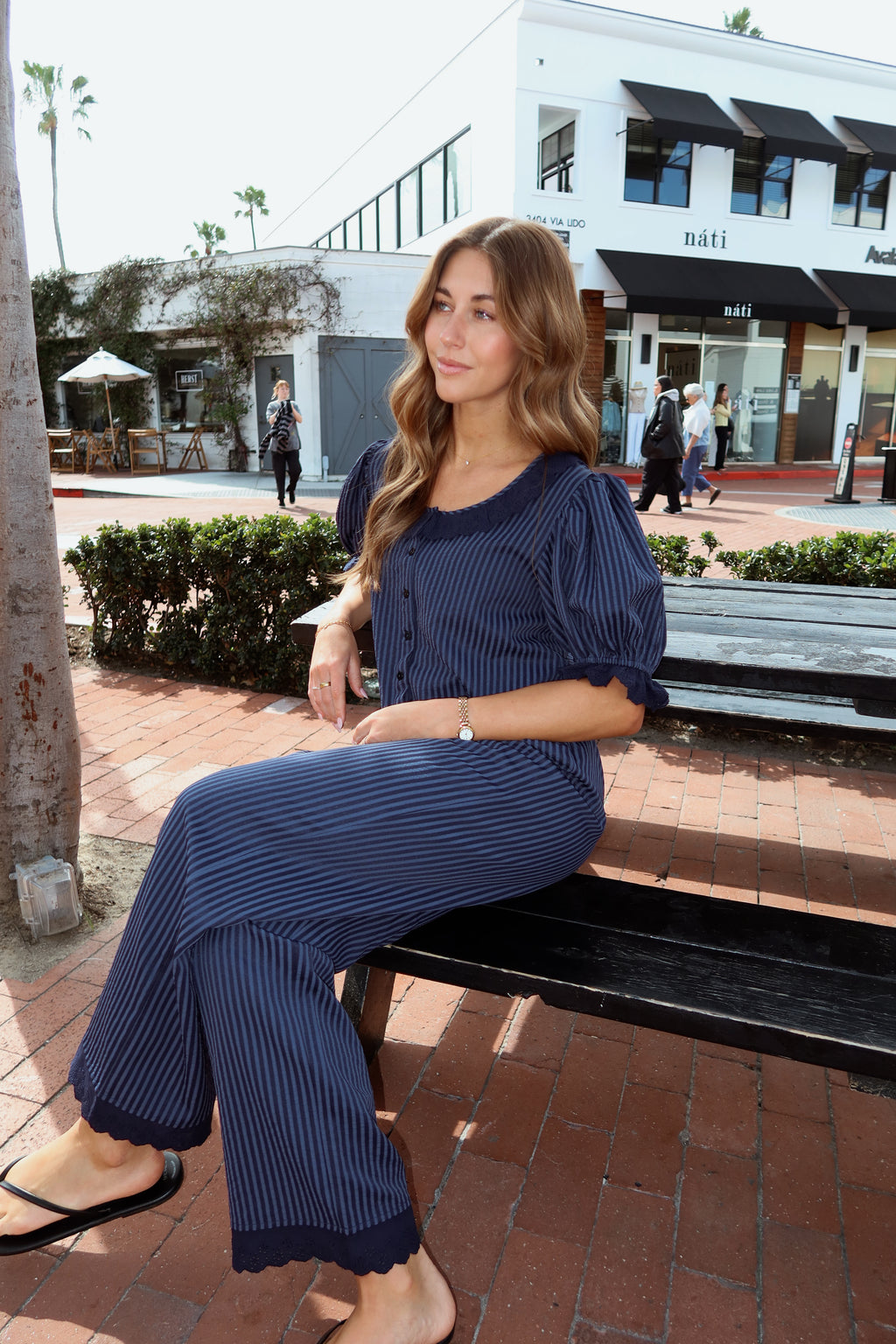 Lanie Stripe Pants in Navy