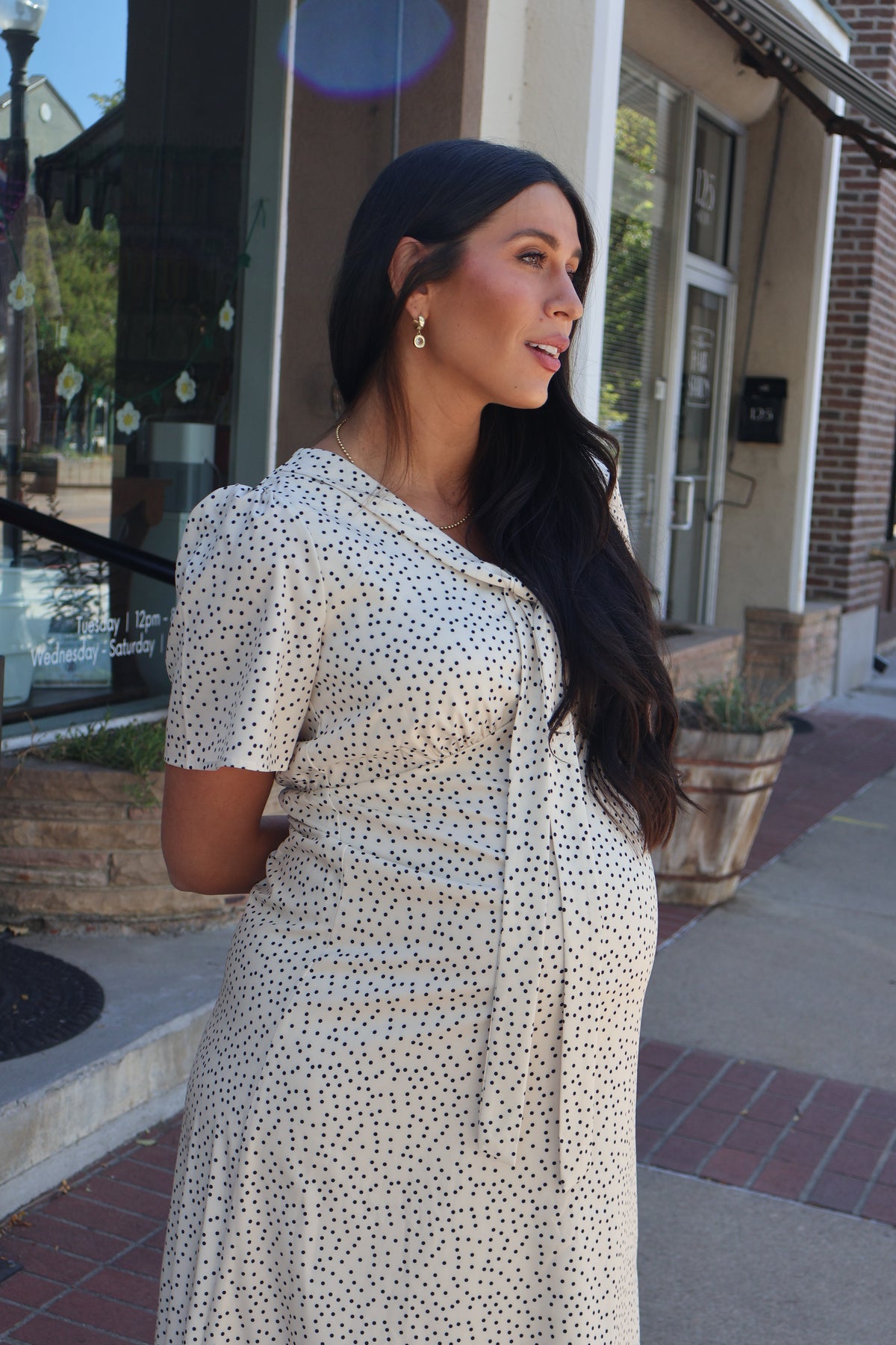 Polka Dot Midi Dress in Cream/Black