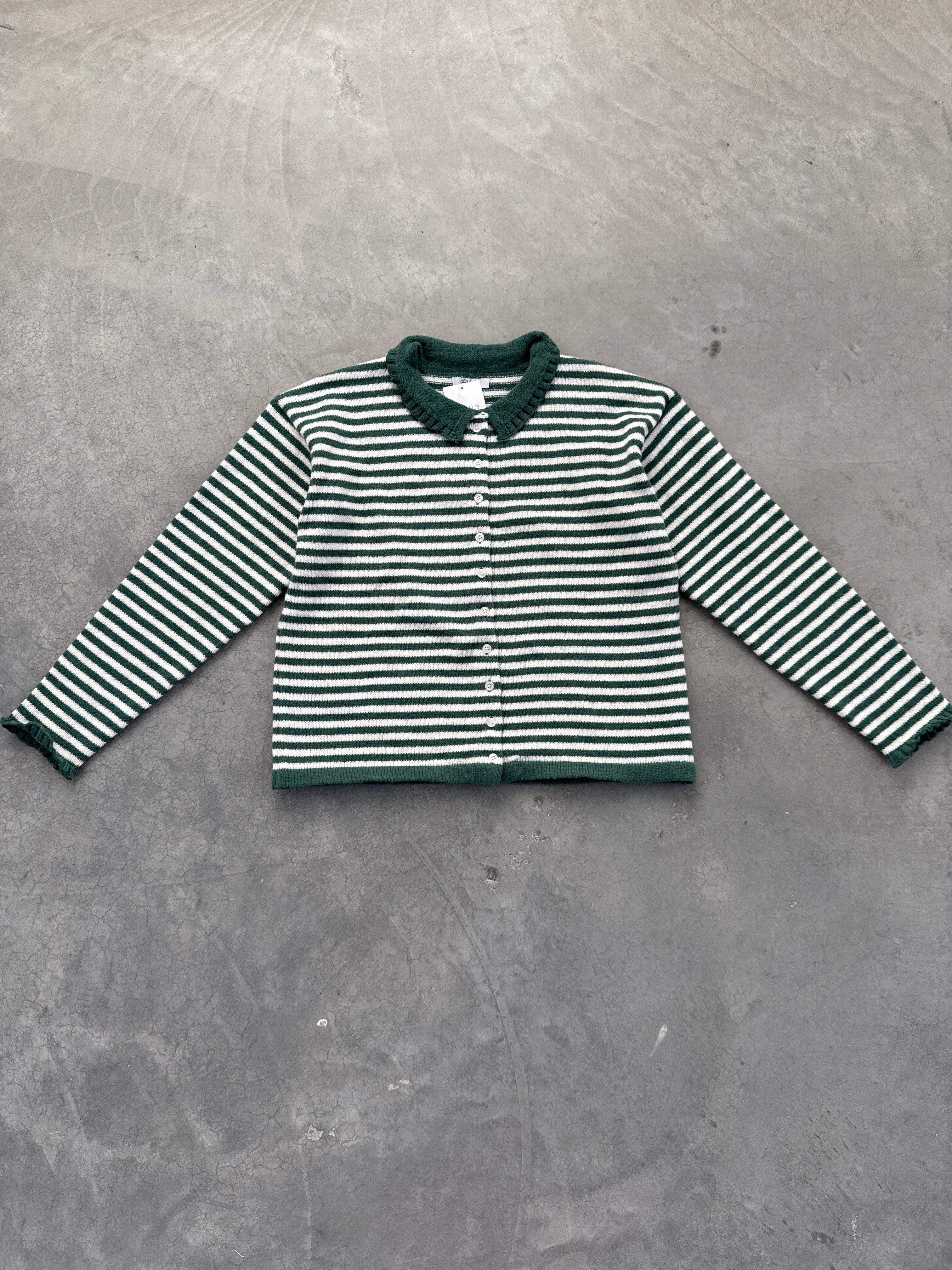 FINAL SALE - FLAWED Bennie Cardigan in Green Stripe - Large