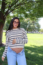 Piper Stripe Cardigan in Natural/Navy