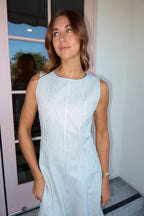 Laurel Pinstripe Midi in Dusty Blue