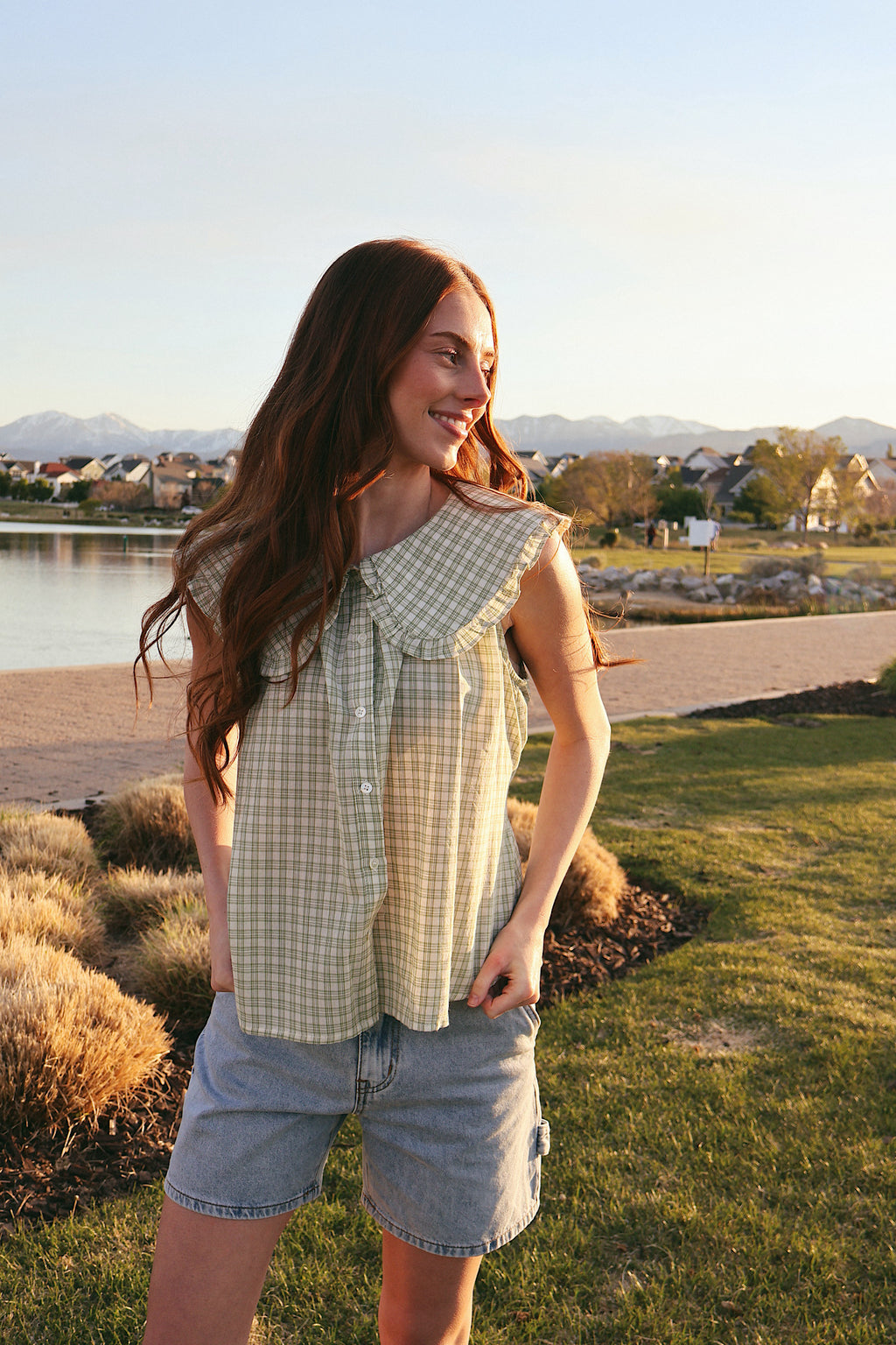 Eloise Plaid Tank with Collar