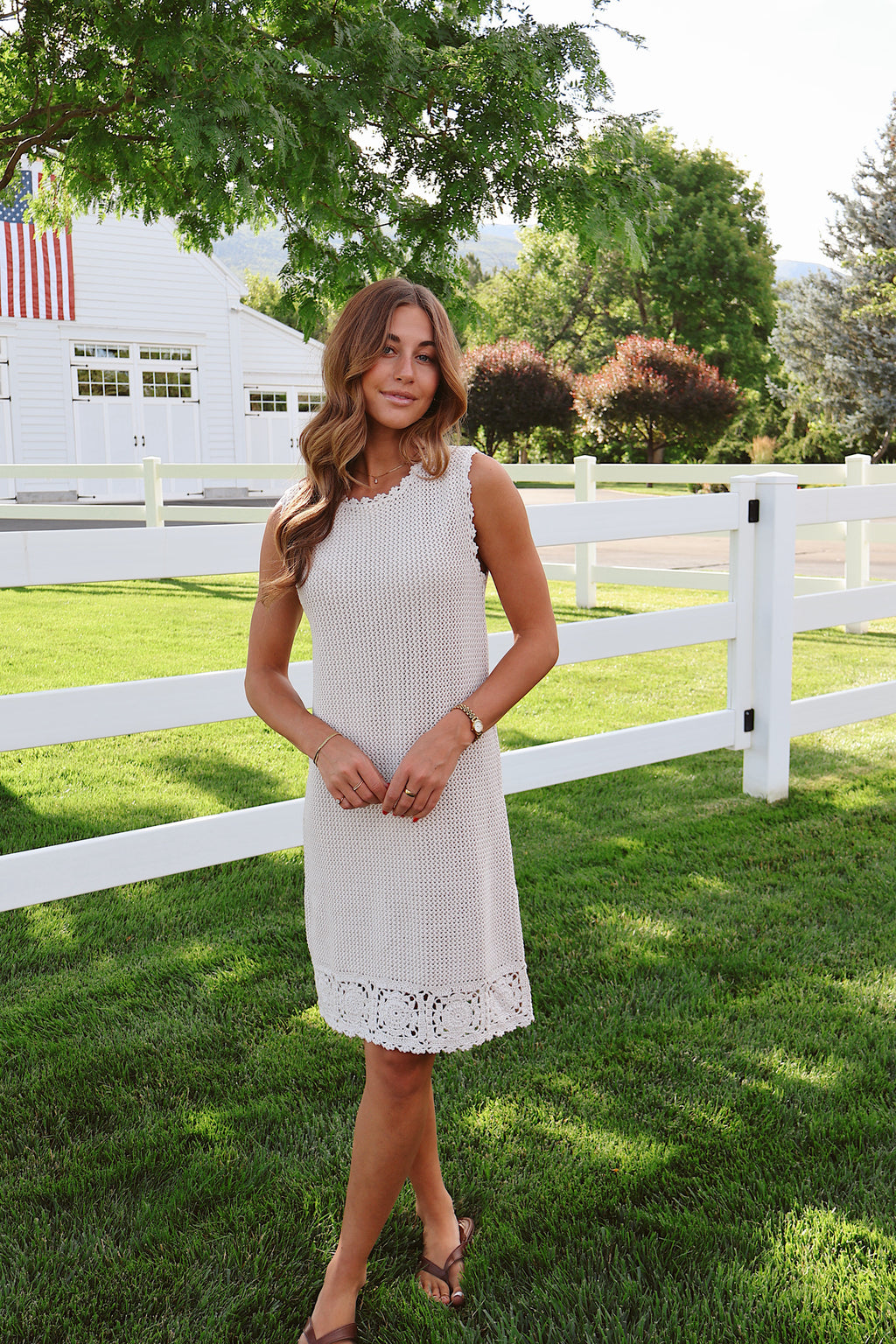 Tera Crochet Dress in Natural