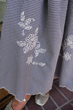 Gingham Embroidered Skirt in Navy