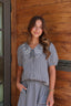 Gingham Embroidered Blouse in Navy