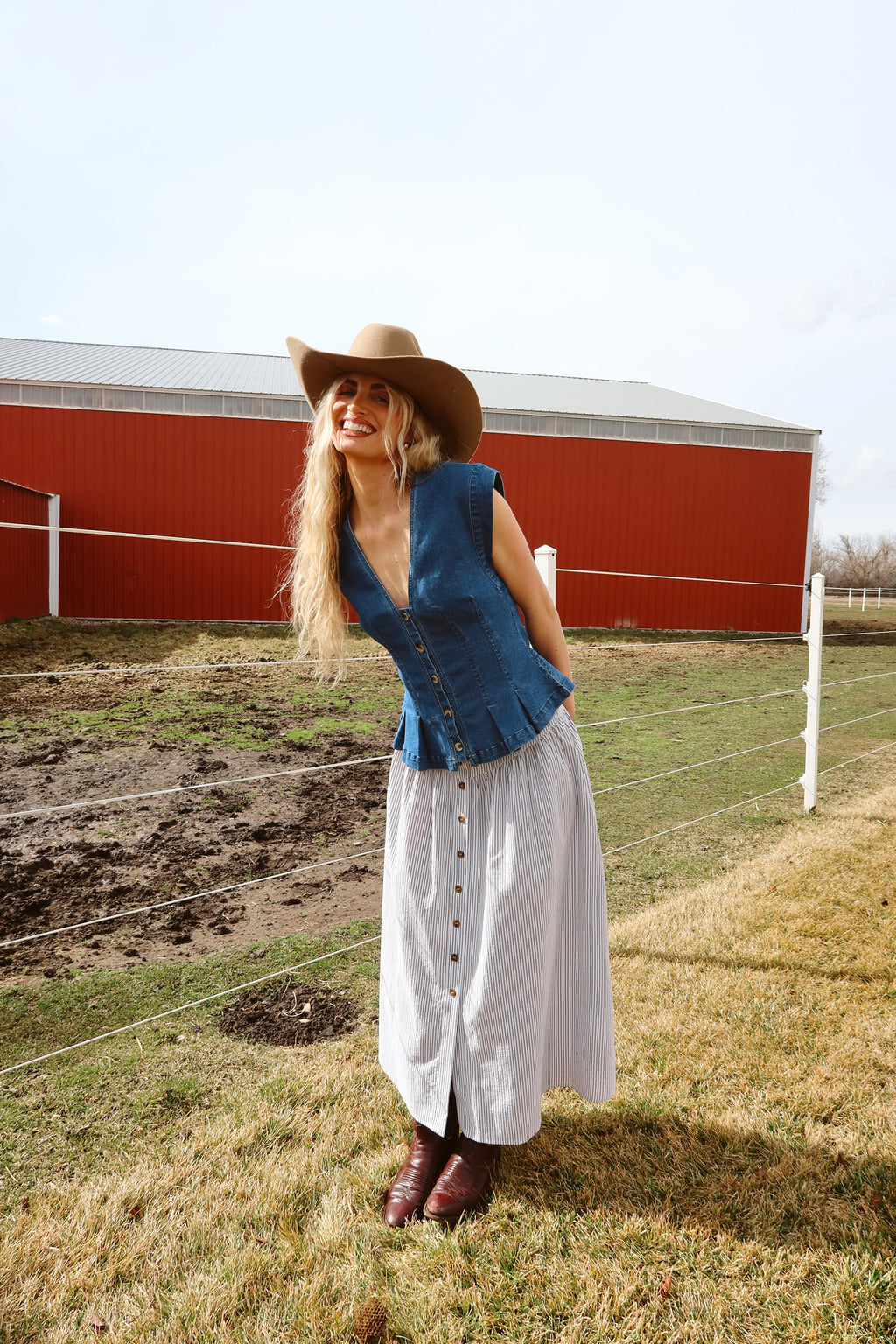 Free People Dylan Denim Vest in Medium Blue