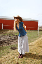 Free People Dylan Denim Vest in Medium Blue