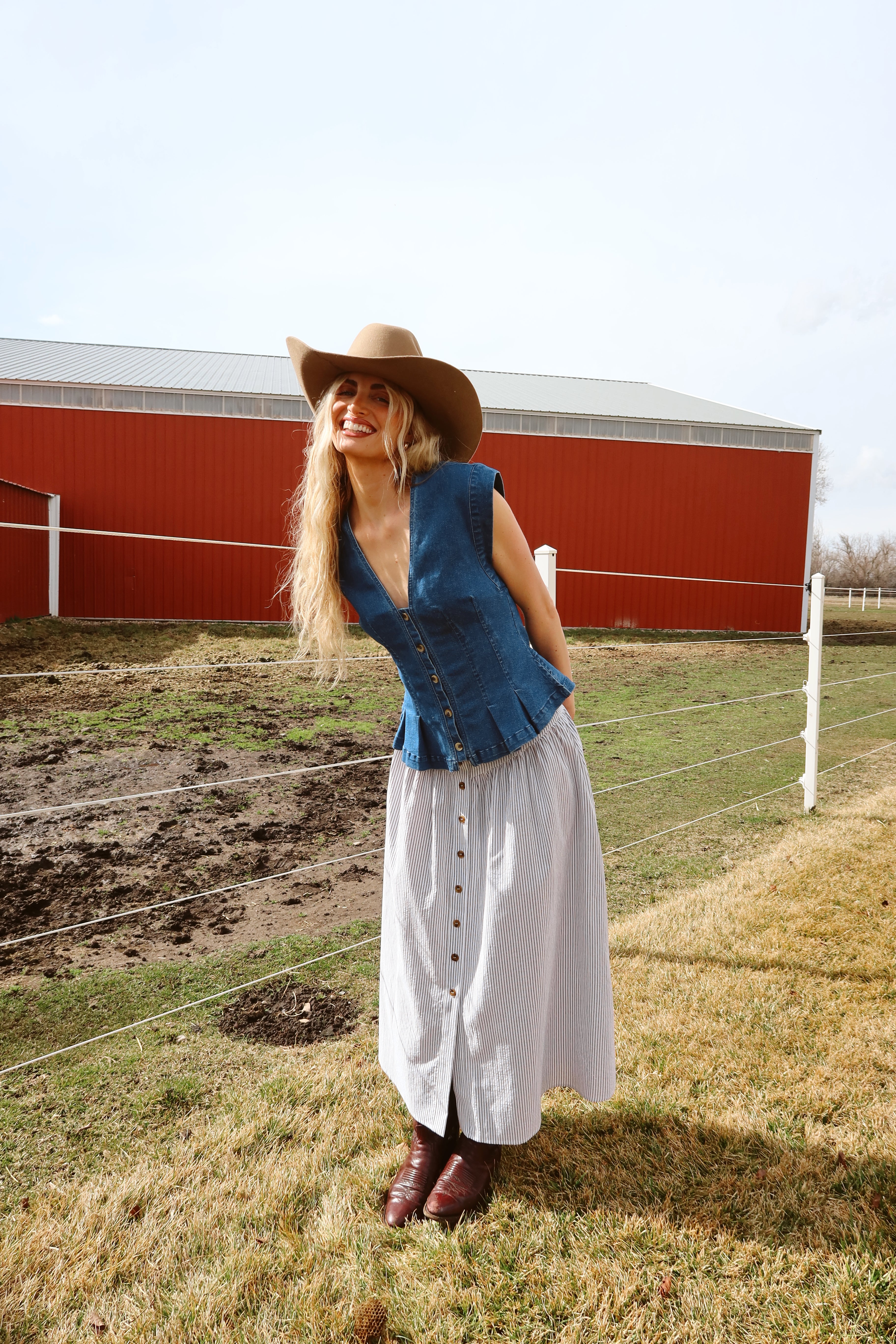 Free People Dylan Denim Vest in Medium Blue