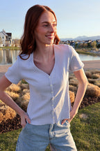 Leslie Pointelle V-Neck Tee