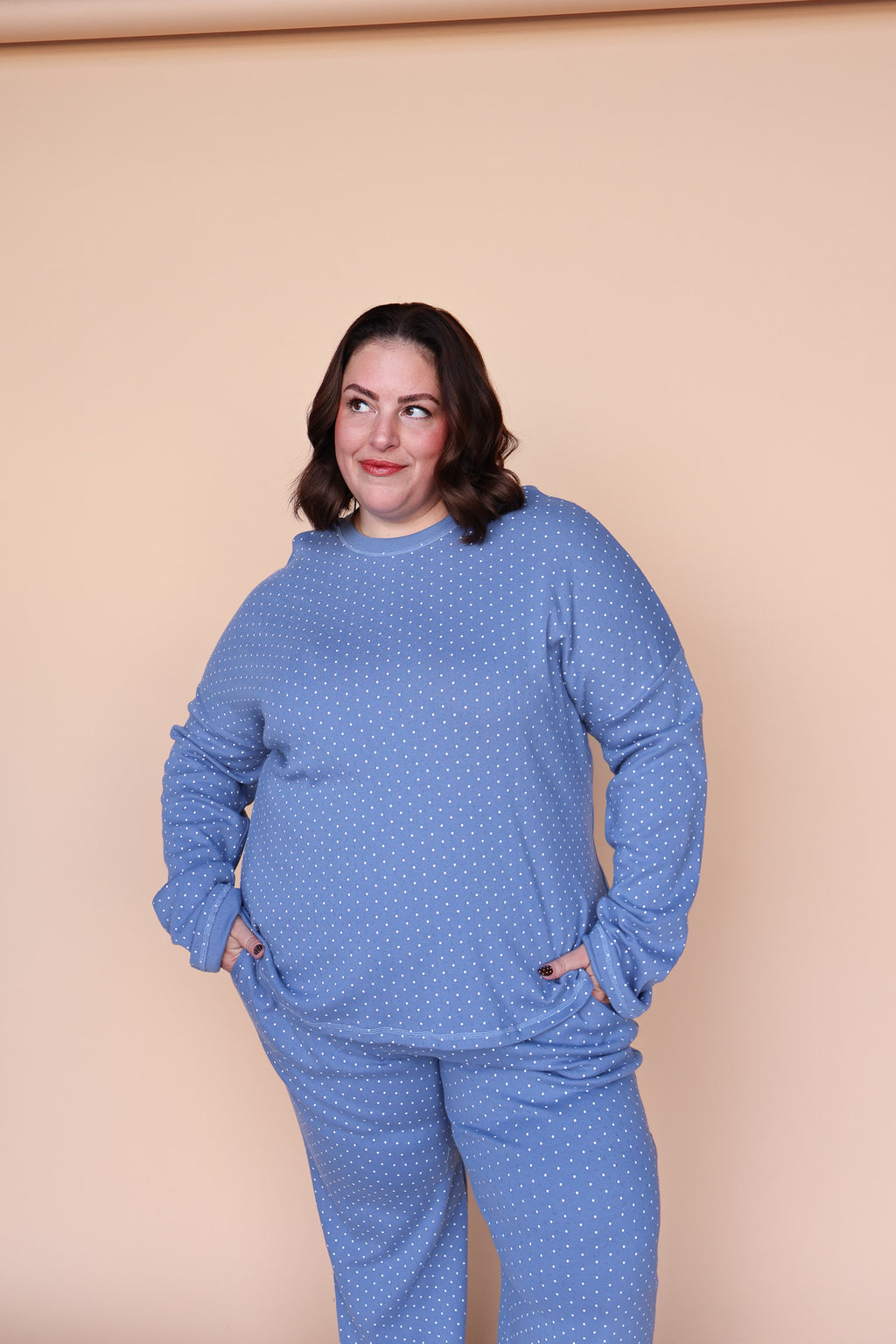 Blaire Polka Dot Pointelle Top in Dusty Blue