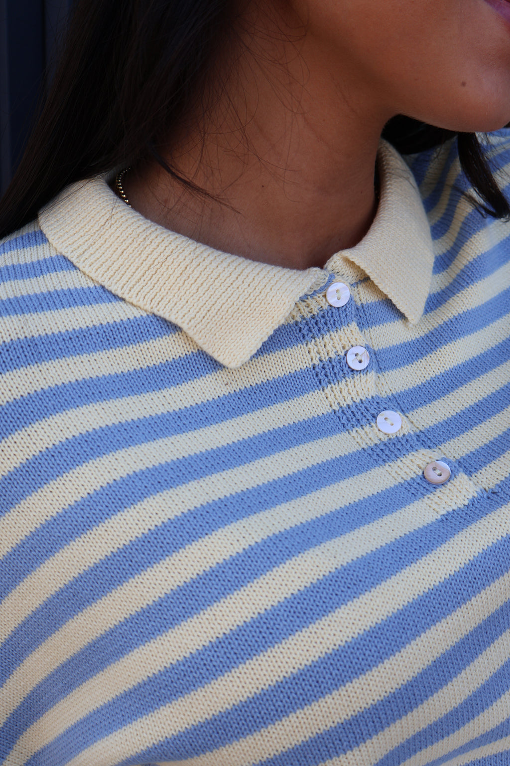 Knit Stripe Polo in Butter