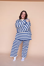 Gigi Stripe Knit Sweater in Dusty Blue/Cream