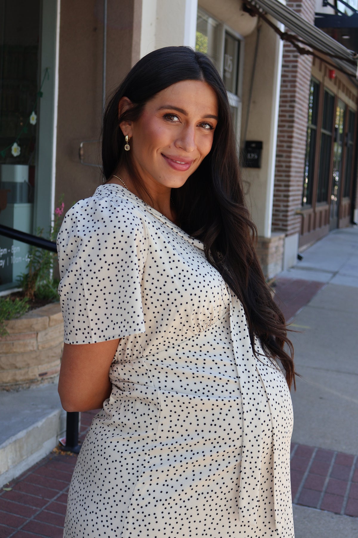 Polka Dot Midi Dress in Cream/Black