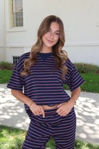 Terry Stripe Tee in Navy