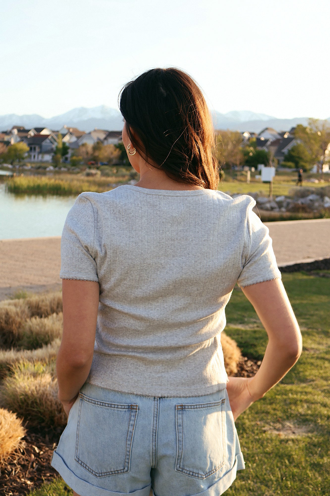 Leslie Pointelle V-Neck Tee