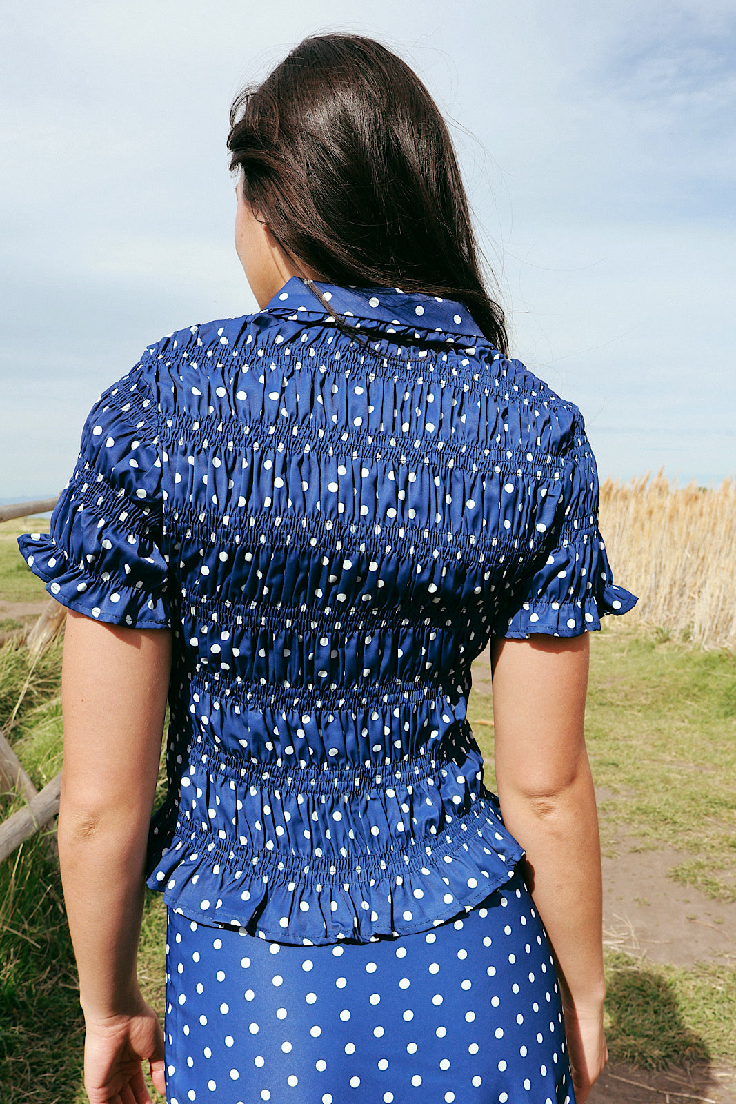 Dot Noir Smocked Top