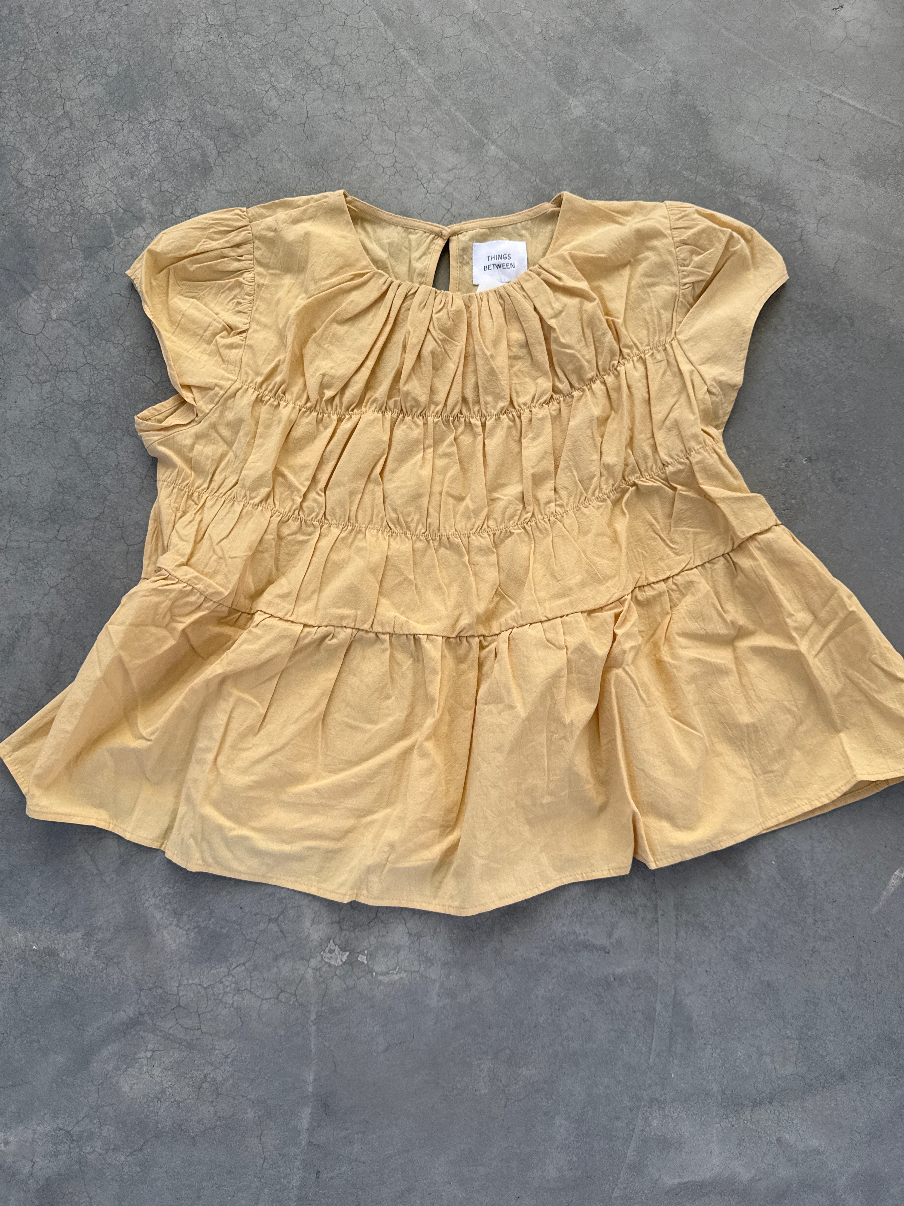 FINAL SALE - FLAWED Ellie Ruched Blouse in Butter Yellow - Medium