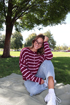 Piper Stripe Cardigan in Wine/Pink