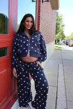 Polka Dot Zip Up Hoodie In Navy