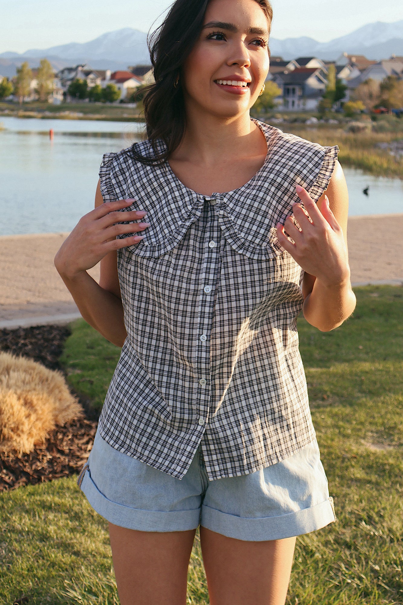 Eloise Plaid Tank with Collar