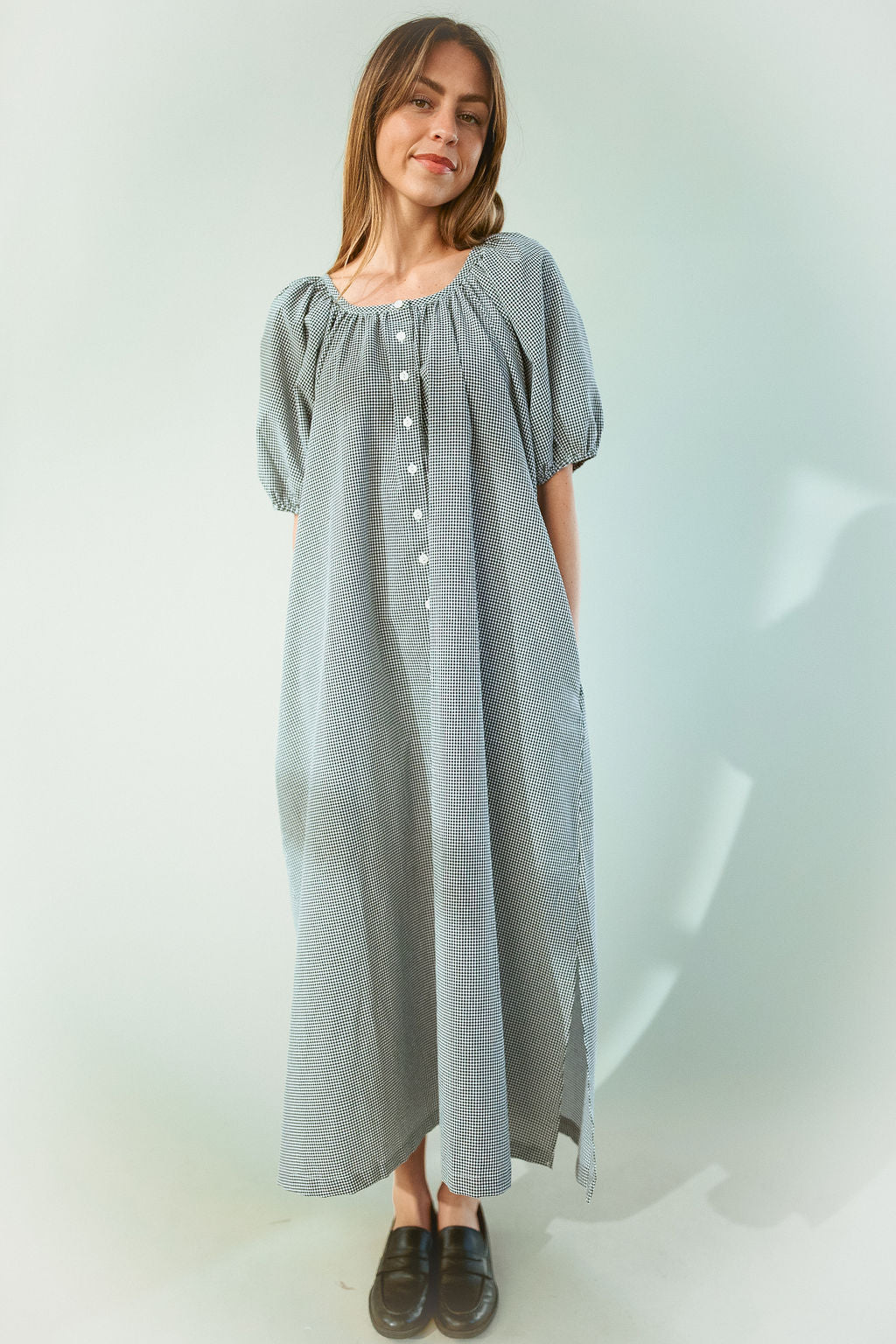 Eliza Gingham Maxi Dress in Black