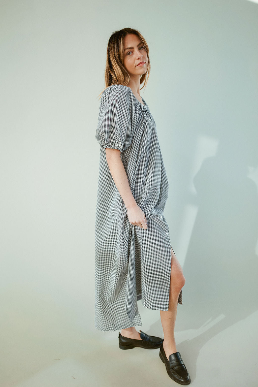Eliza Gingham Maxi Dress in Black