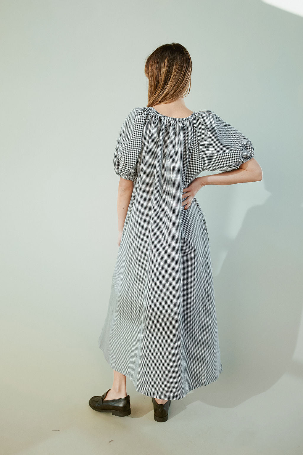 Eliza Gingham Maxi Dress in Black