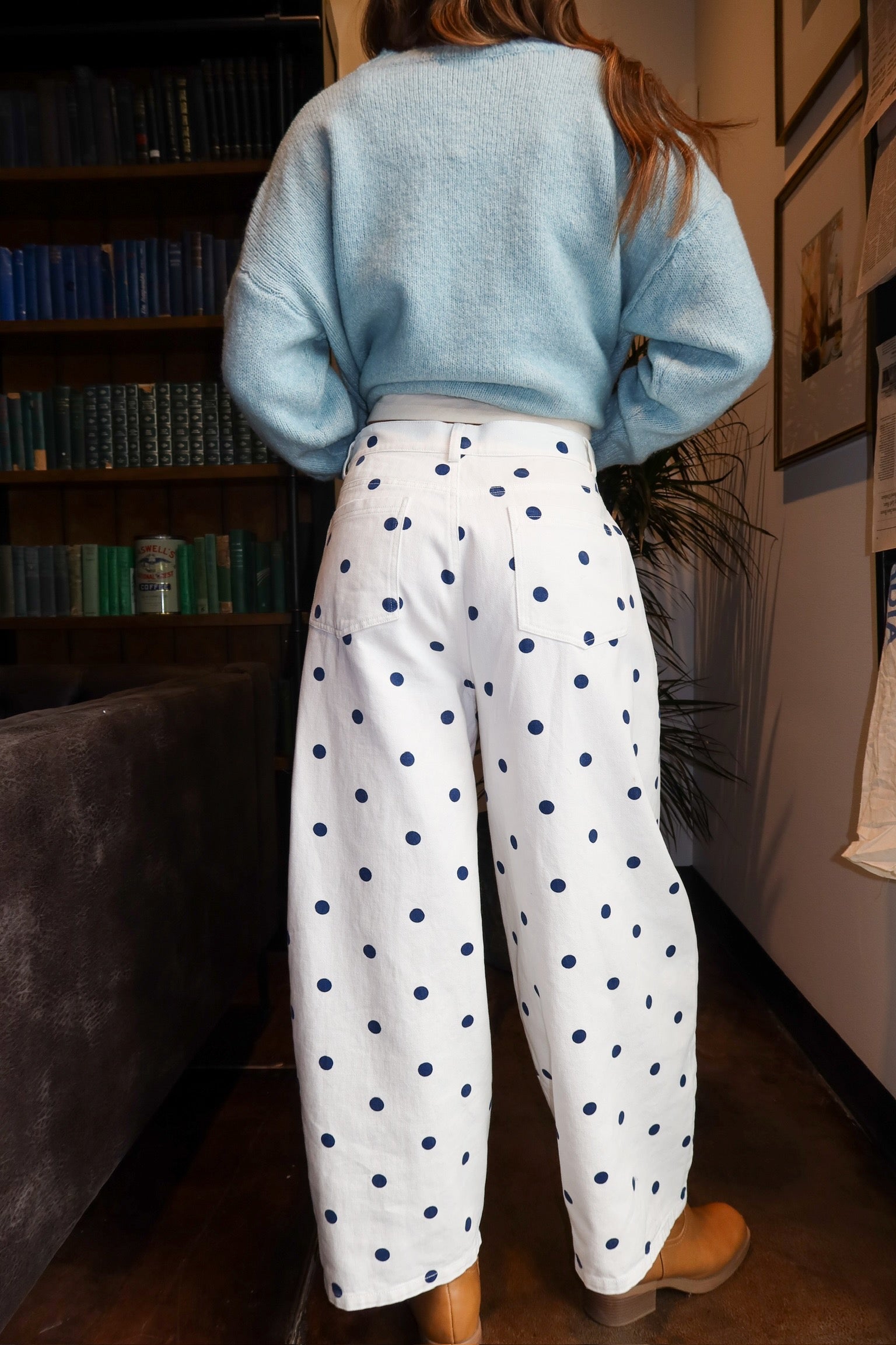 Dotted Barrel Jeans in Ivory/Navy