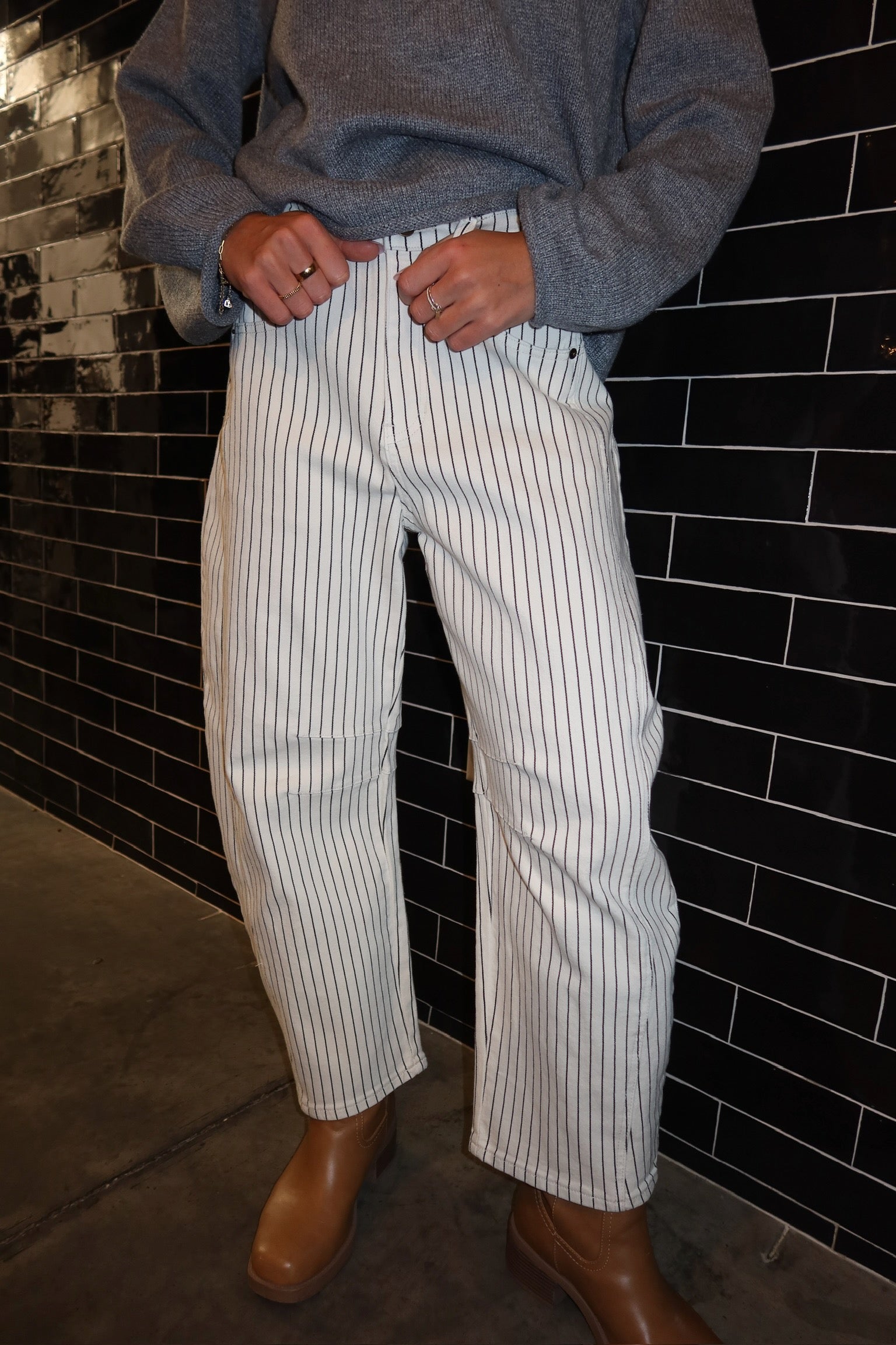 Wren Pinstripe Barrel Jeans Main image