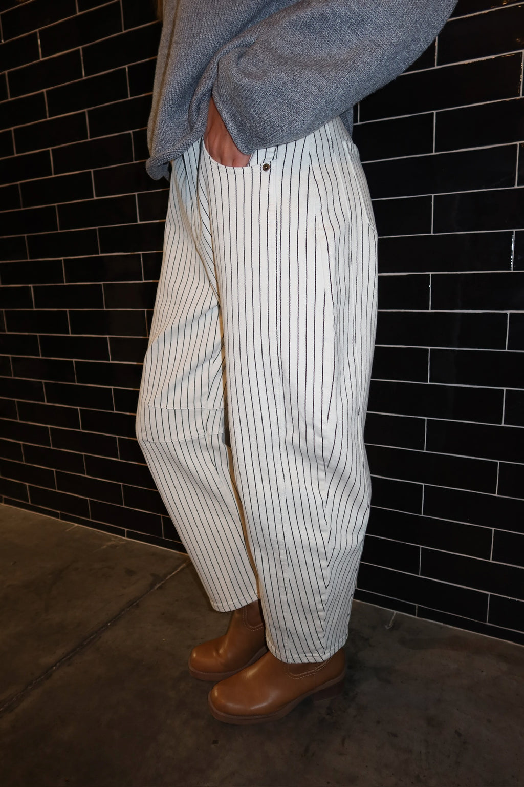 Wren Pinstripe Barrel Jeans