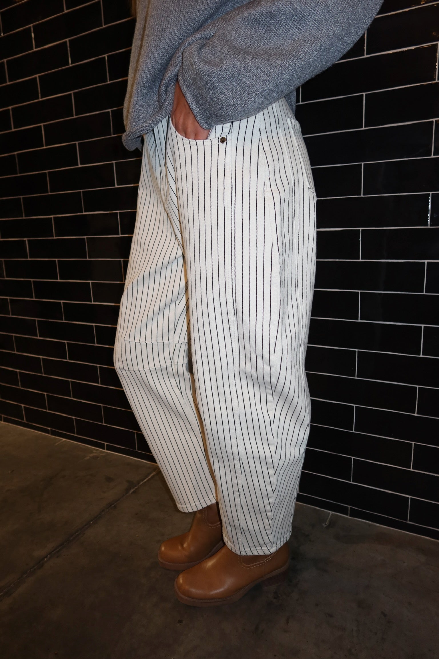 Wren Pinstripe Barrel Jeans