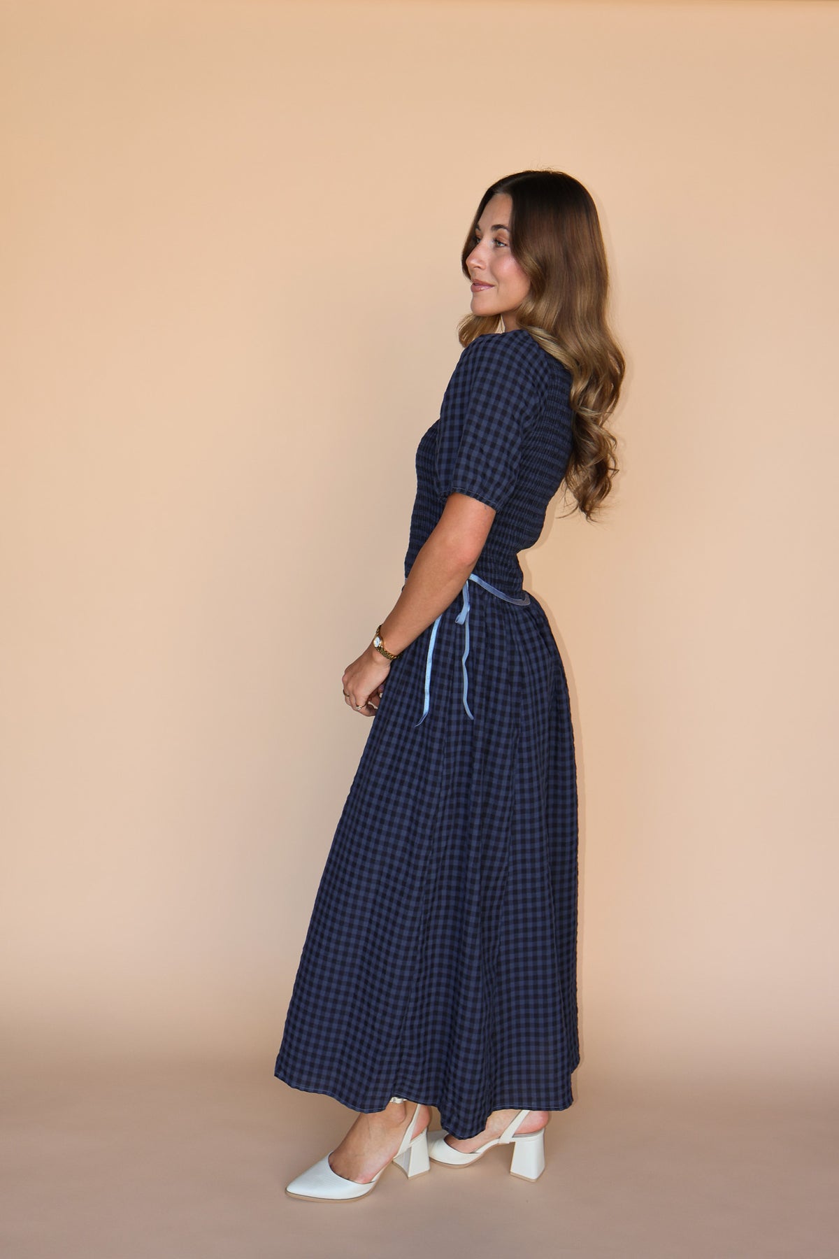 Lainey Gingham Maxi in Navy