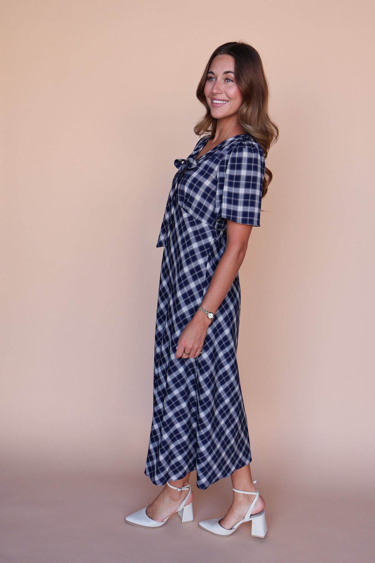 Highland Honey Plaid Midi Dress