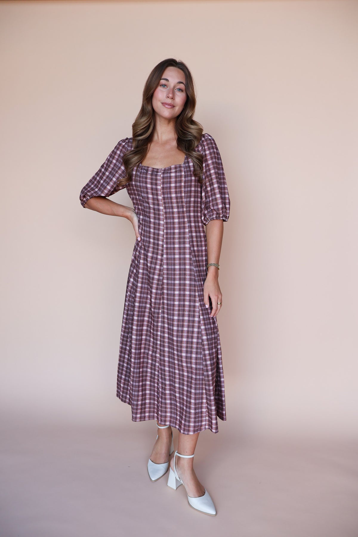 Bria Plaid Midi in Marsala