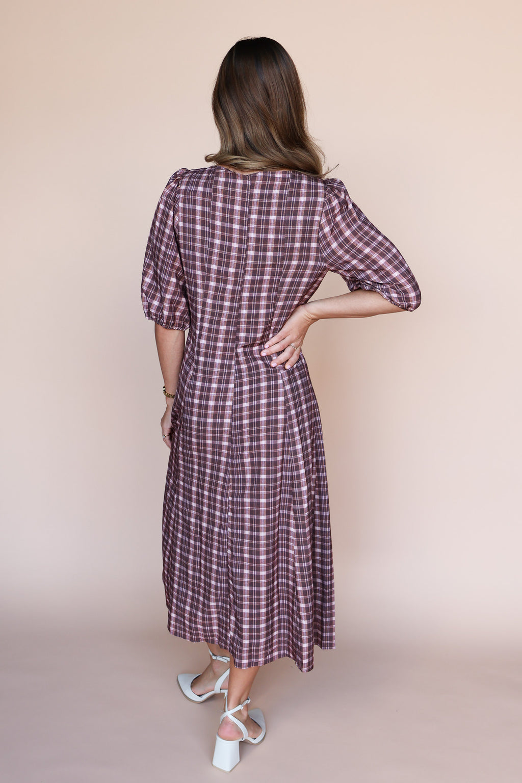 Bria Plaid Midi in Marsala