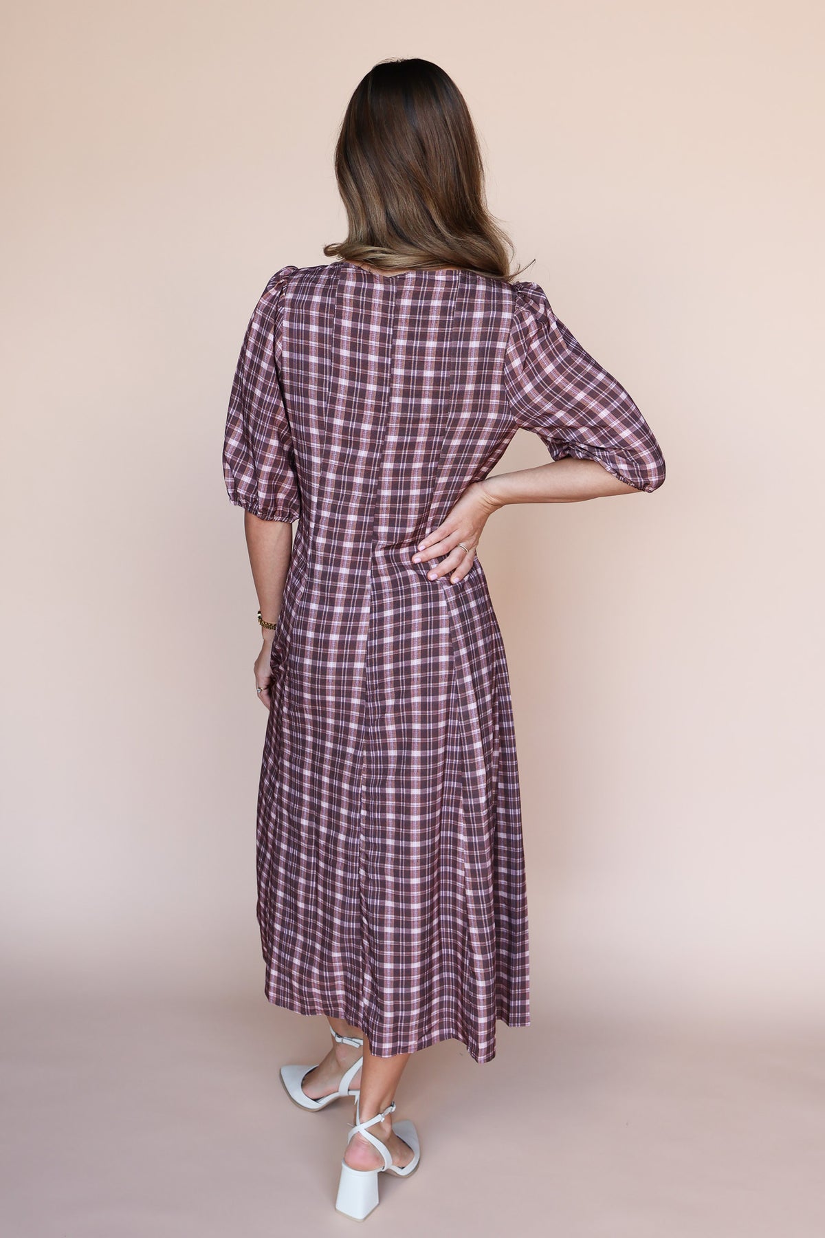 Bria Plaid Midi in Marsala