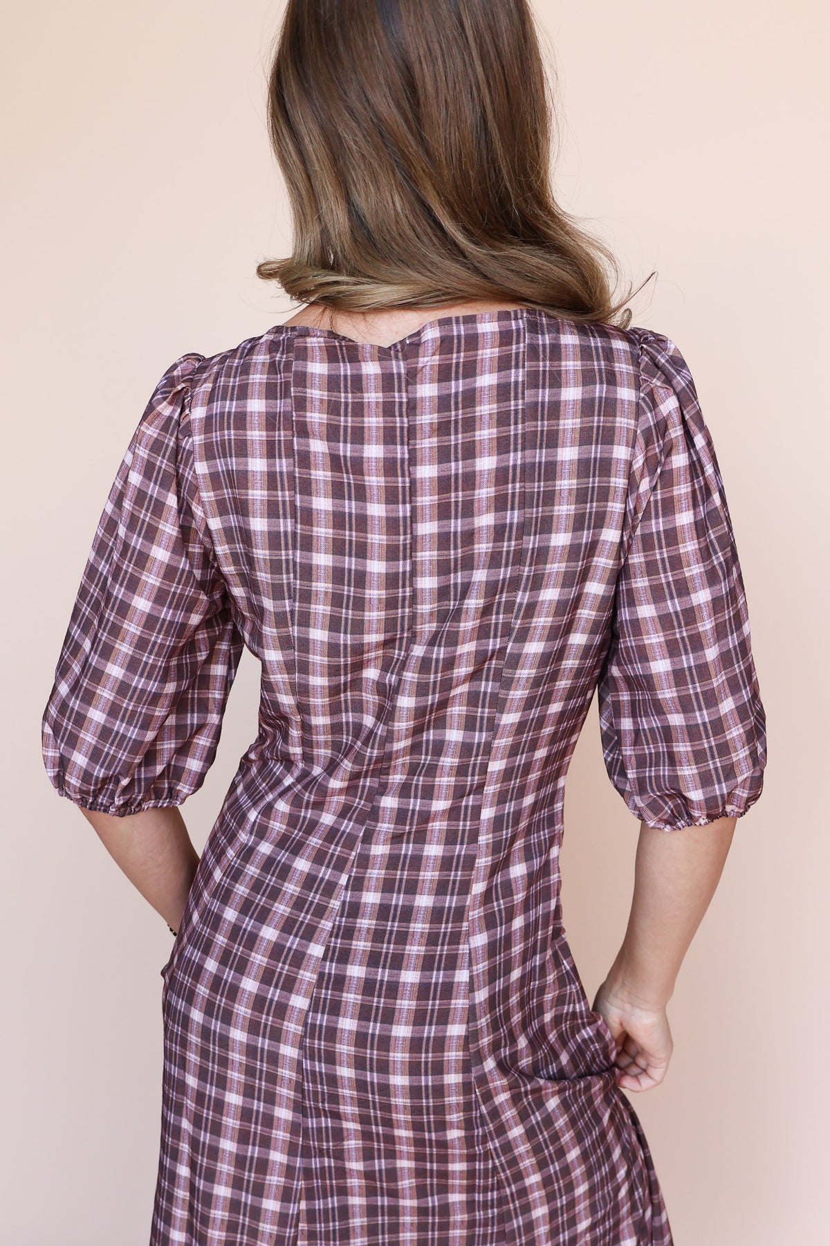 Bria Plaid Midi in Marsala