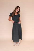 Hattie Gingham Skirt in Dark Olive