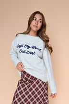 Left My Heart Out West Sweater in Heather Grey