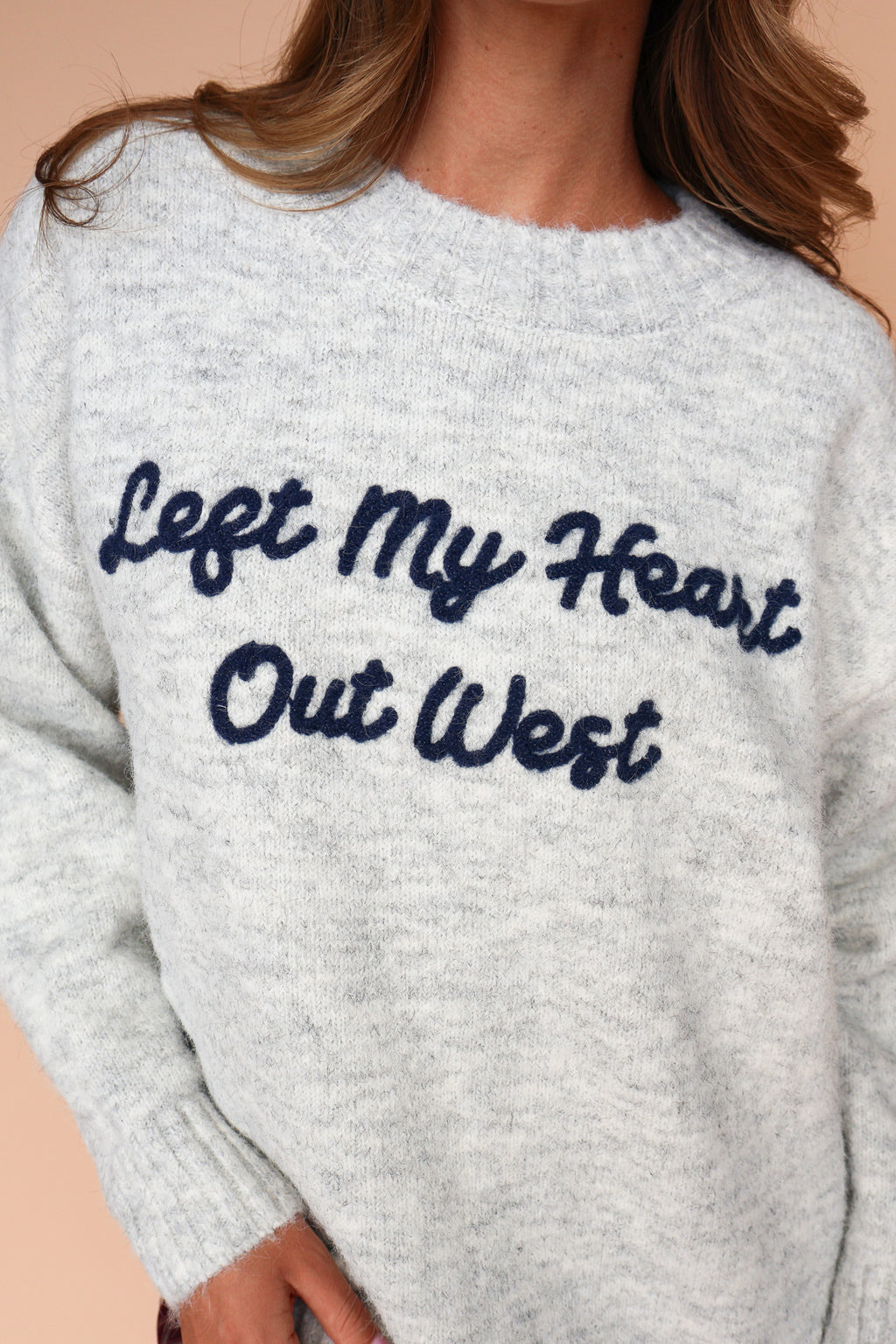 Left My Heart Out West Sweater in Heather Grey