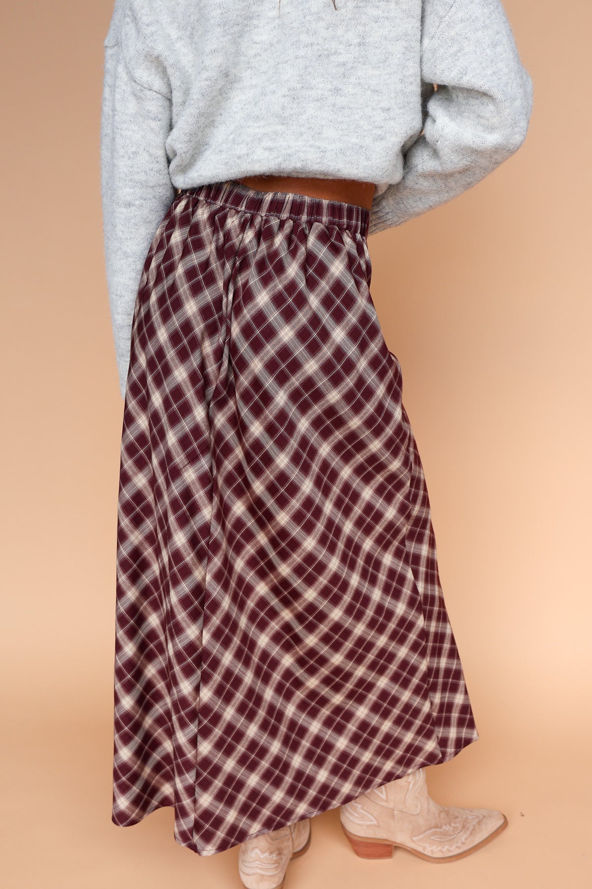 Burgundy Tartan Plaid Slip Skirt