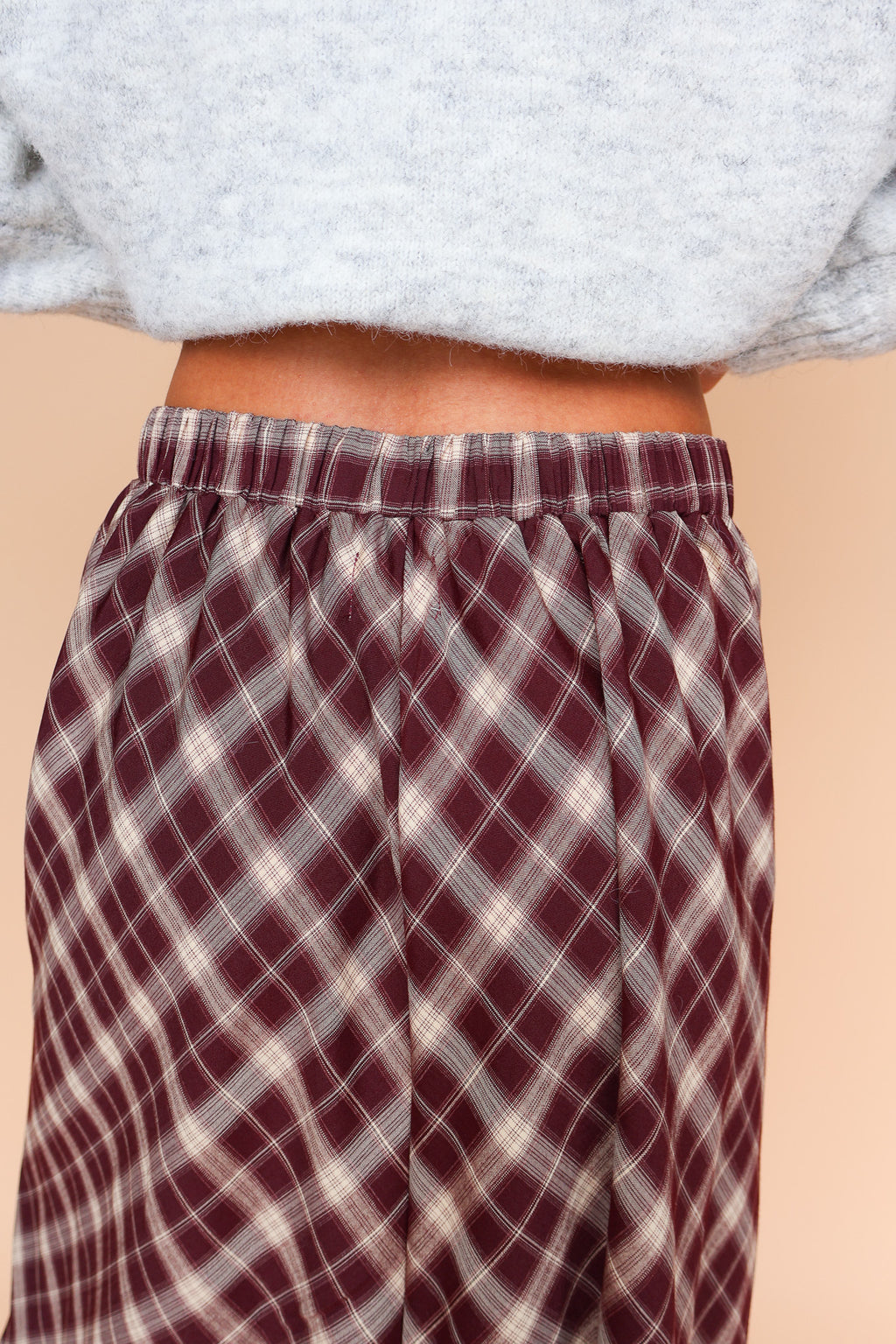 Burgundy Tartan Plaid Slip Skirt