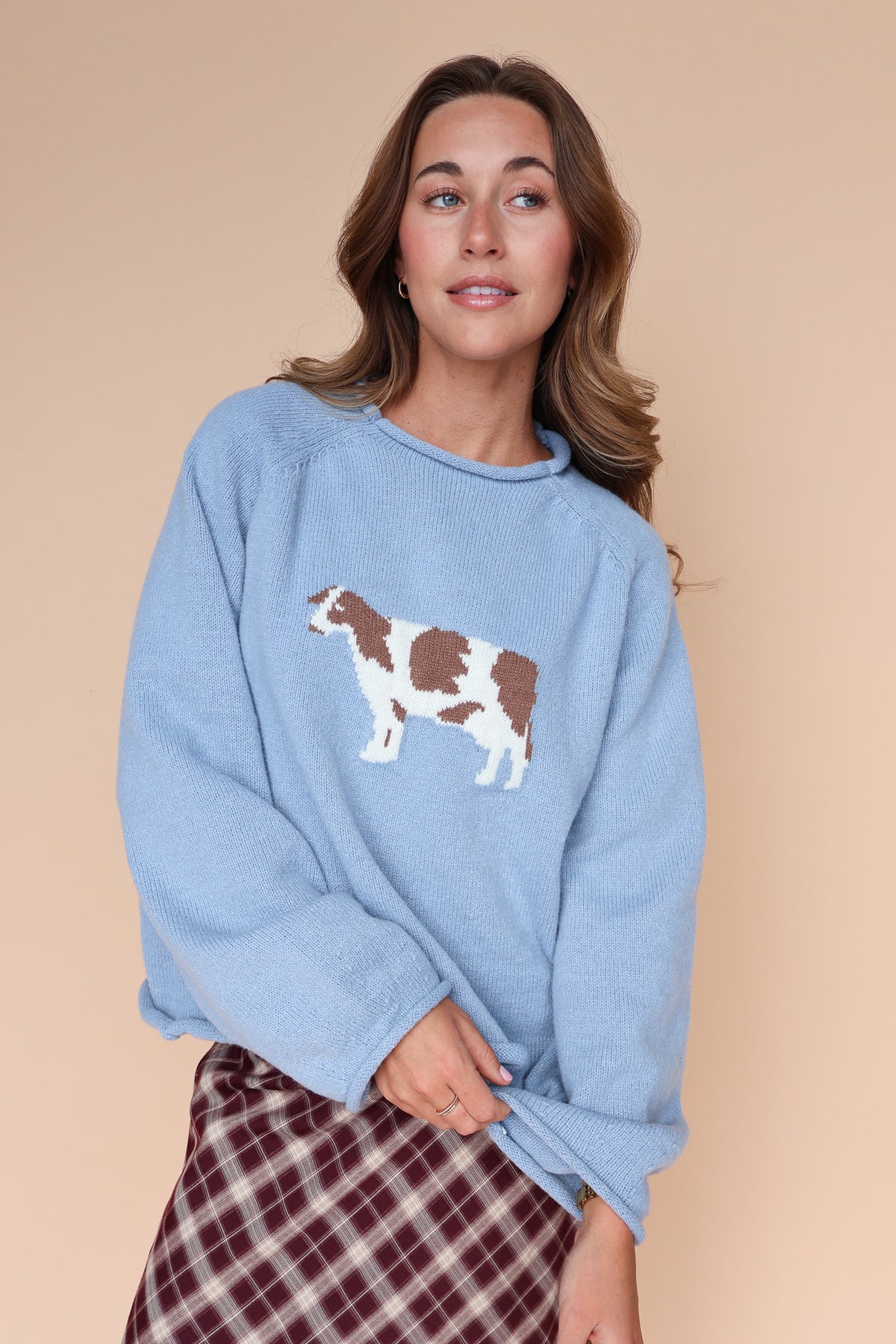 Cow Sweater in Dusty Blue Main image