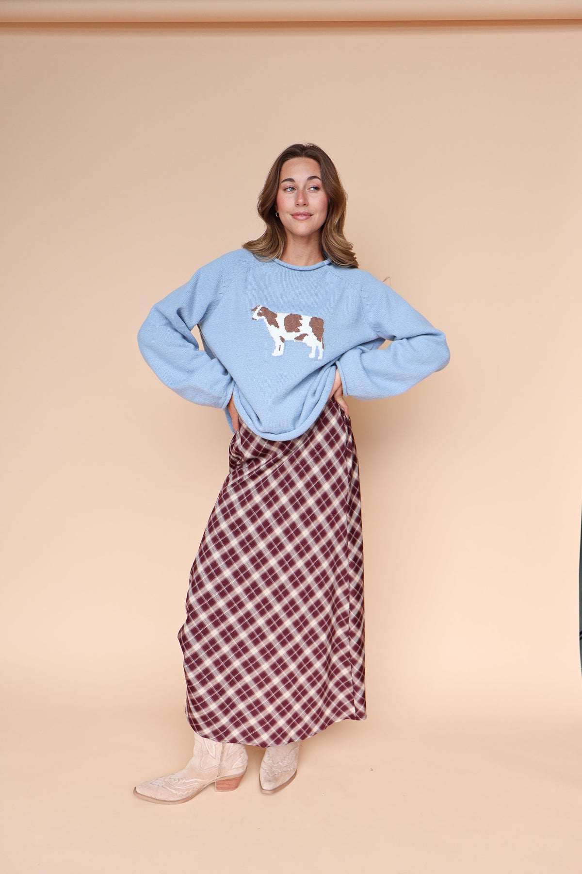 Cow Sweater in Dusty Blue