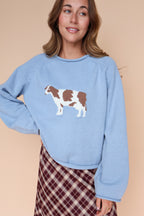Cow Sweater in Dusty Blue