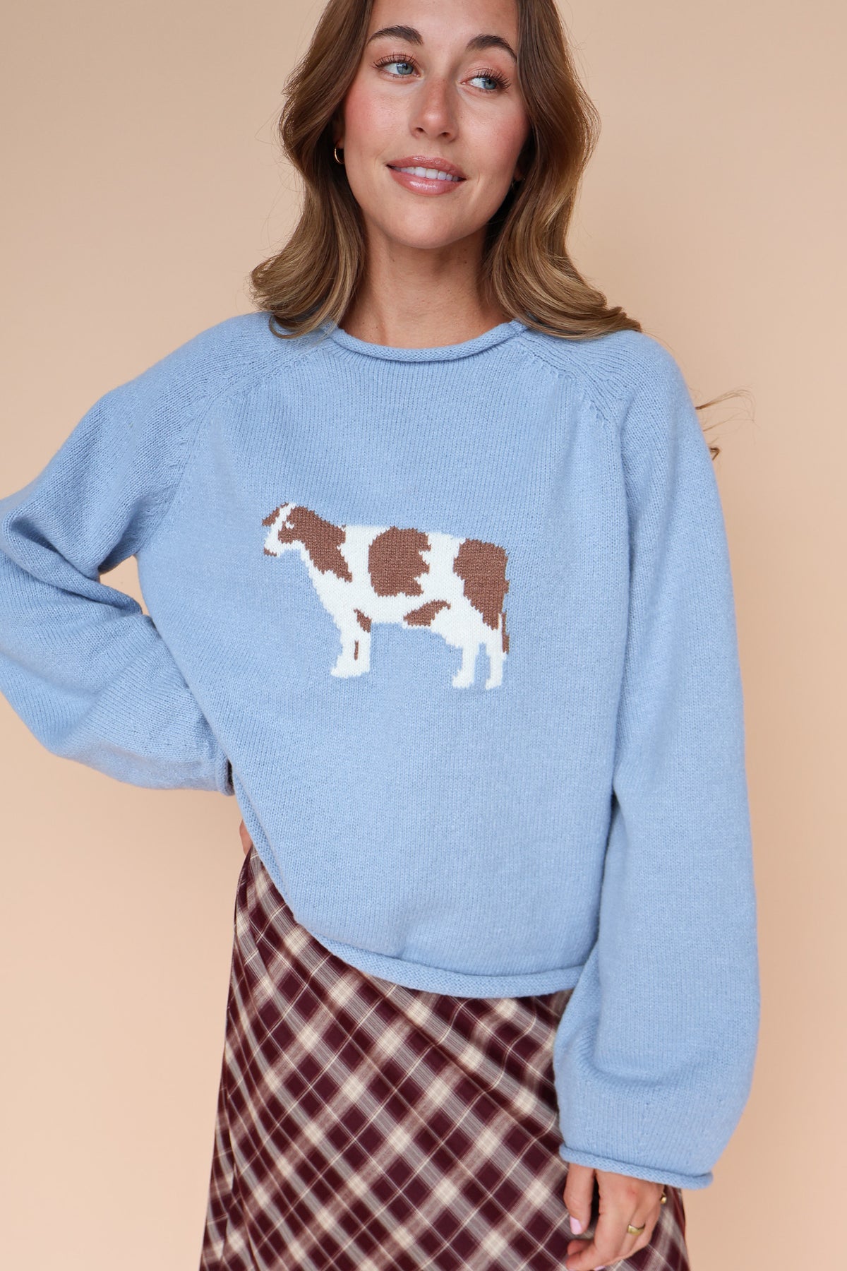 Cow Sweater in Dusty Blue