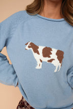Cow Sweater in Dusty Blue