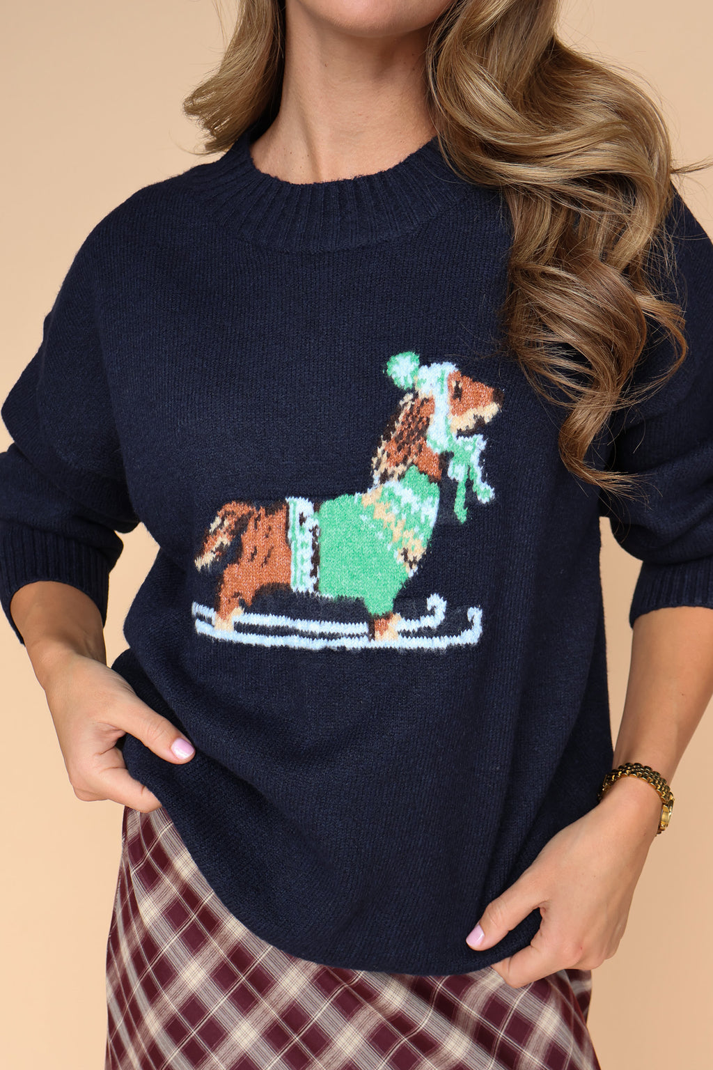 Skiing Dog Sweater in Navy